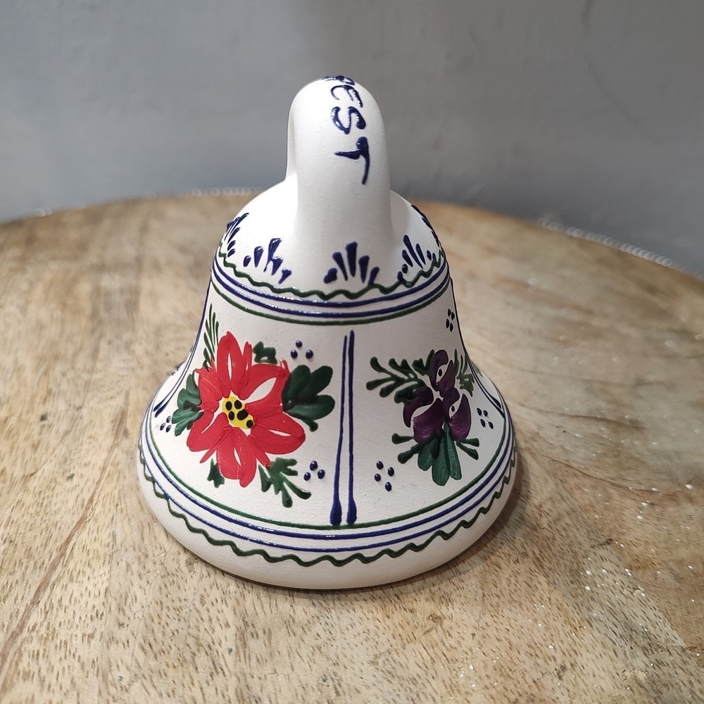 Vtg Hand Painted Ceramic Bell Budapest Hungary Folk Art Floral‎ 3" Souvenir